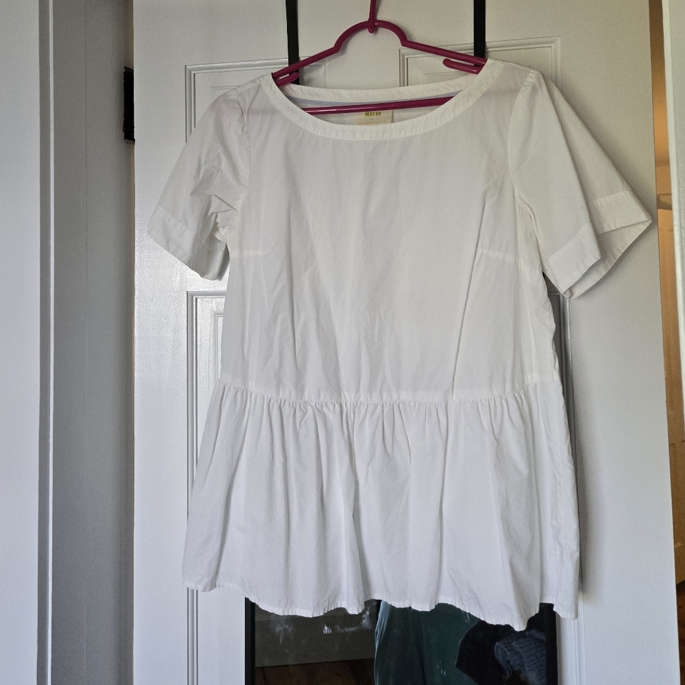 Anthropologie Maeve White Peplum Top - S Petite